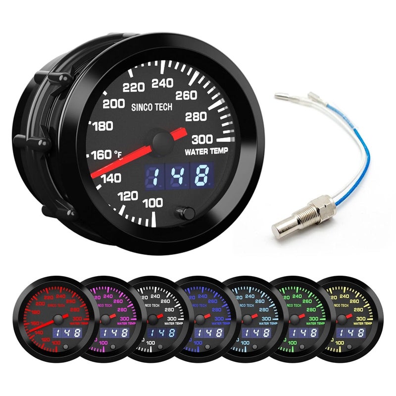 SINCO TECH 52mm Gauge Car Meter Digital Display Pointer 7 Colors Backlight 12V Universal Gauge Kit…… (Water Temp F) - Image 1